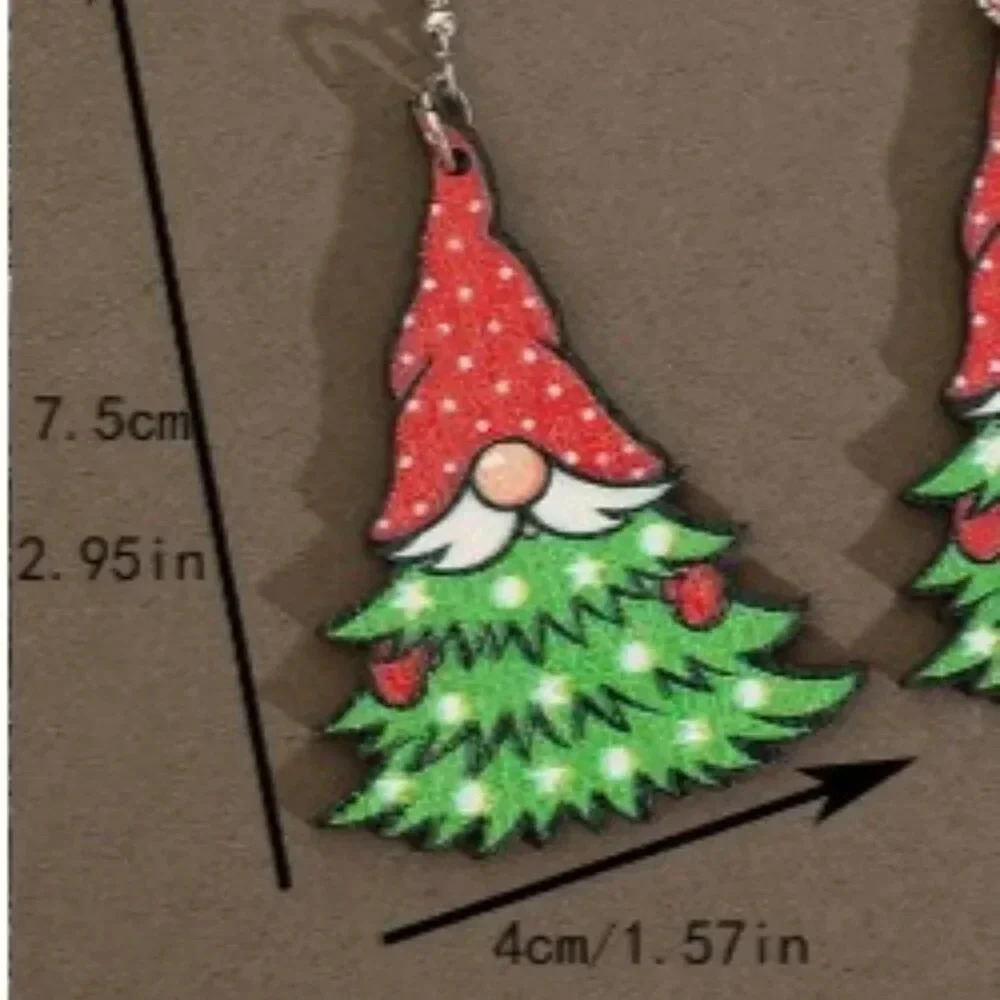 Chic Santa & Christmas Tree Wooden Dangle Earrings - Picture 4 of 6
